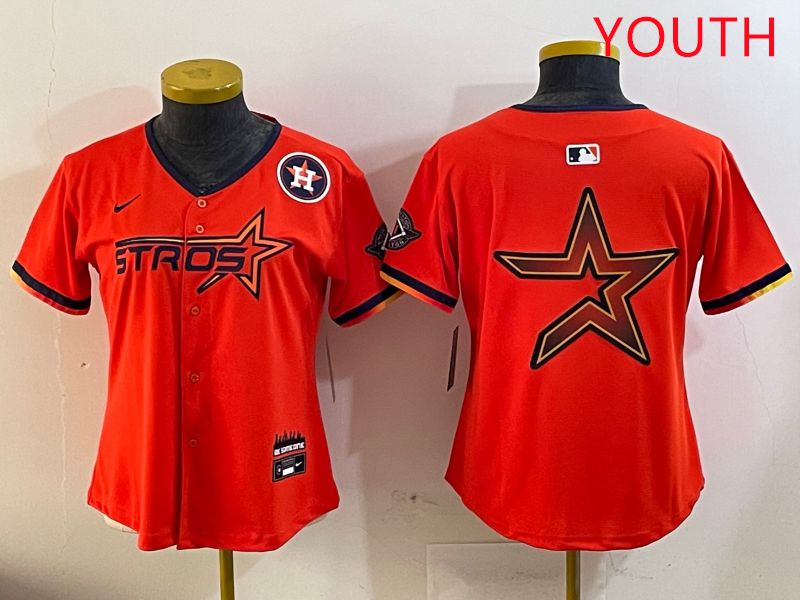 Youth Houston Astros Blank Orange Three generations Joint Name 2025 Nike MLB Jersey style 14